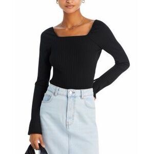 MADEWELL Women’s Black Long Sleeve Square Neck Ribbed Crop Top Size Medium